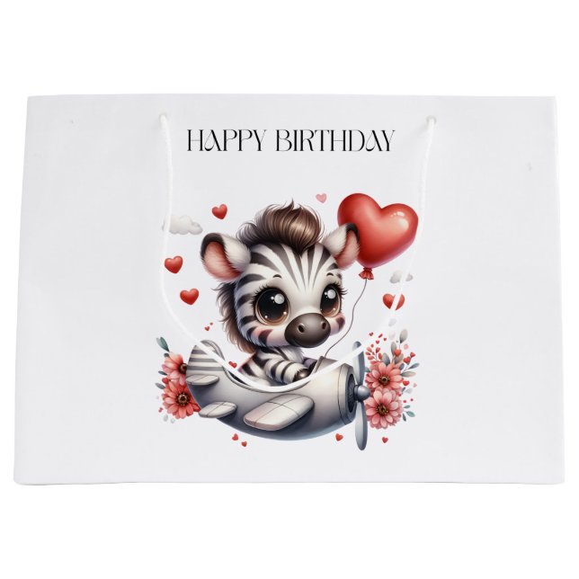 Grand Sac Cadeau Anniversaire de Zebra Pilot (Devant)