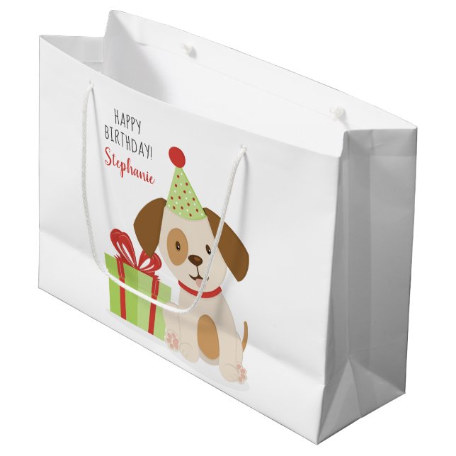Grand Sac Cadeau Anniversaire du Chiot mignon (Devant Angle)