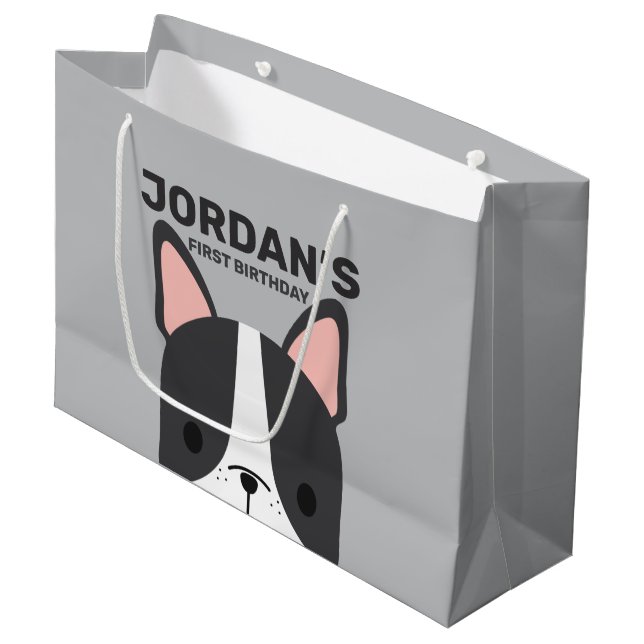 Grand Sac Cadeau Anniversaire du mignon Bulldog français (Devant Angle)