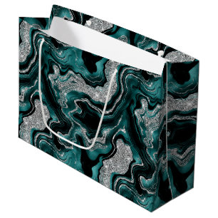 Grand Sac Cadeau Anniversaire élégant à l'agate de sarcelle et pail