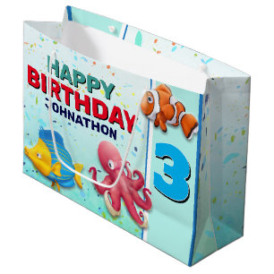 Grand Sac Cadeau Anniversaire Enfant Poisson Tropical Coloré