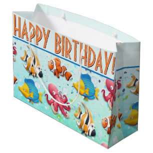 Grand Sac Cadeau Anniversaire Enfants Poisson Coloré