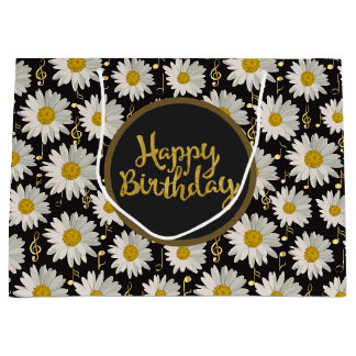 Grand Sac Cadeau Anniversaire Fleur de Daisy Blanche