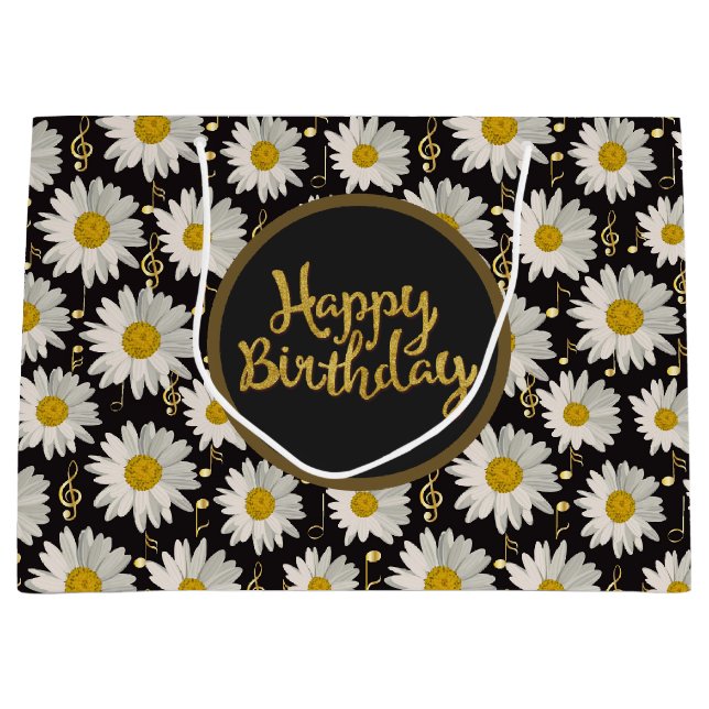 Grand Sac Cadeau Anniversaire Fleur de Daisy Blanche (Devant)