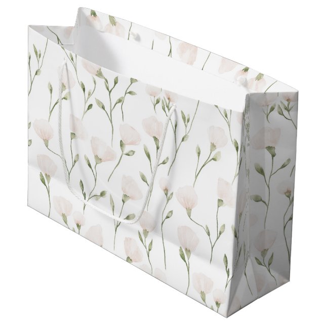 Grand Sac Cadeau Anniversaire floral blanc rose (Devant Angle)