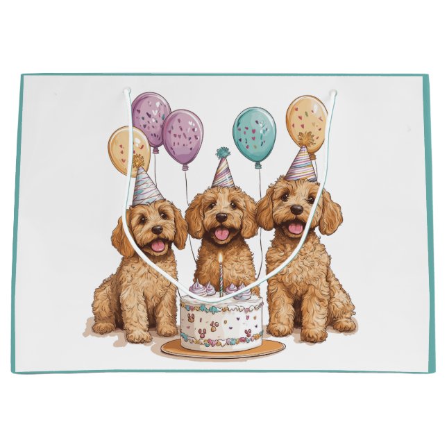 Grand Sac Cadeau Anniversaire Goldendoodle Chiens Anniversaire Gâte (Devant)