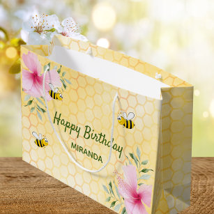 Grand Sac Cadeau Anniversaire heureux bourdon abeilles fleur de nid