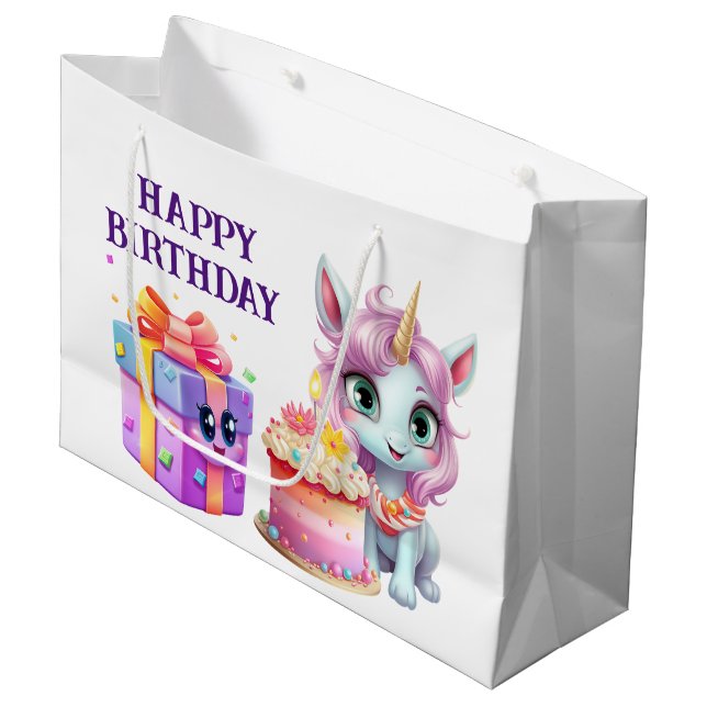 Grand Sac Cadeau Anniversaire Licorne (Devant Angle)