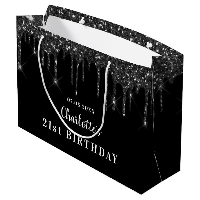 Grand Sac Cadeau Anniversaire noir blanc parties scintillant nom go (Dos Angle)