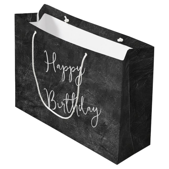 Grand Sac Cadeau Anniversaire Noir Cuir Abstrait (Devant Angle)