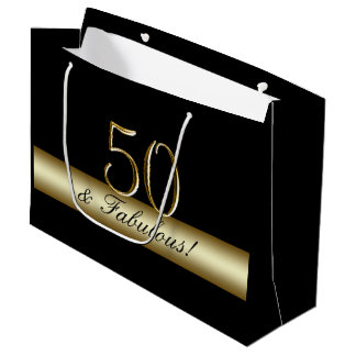 Grand Sac Cadeau Anniversaire noir élégant 50 d'or cinquantième et