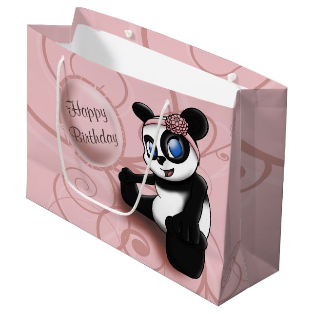 Grand Sac Cadeau Anniversaire Panda Pink (Devant Angle)