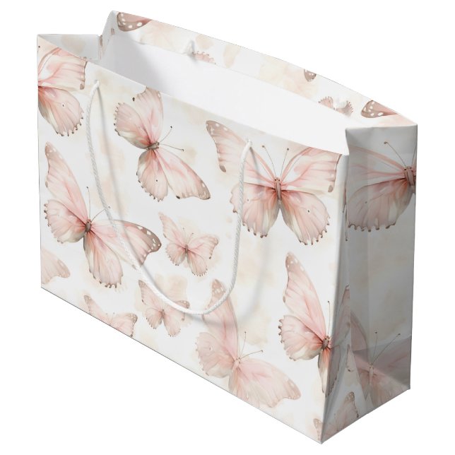 Grand Sac Cadeau Anniversaire Papillons Roses Jolies (Dos Angle)