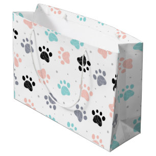 Grand Sac Cadeau Anniversaire pour chiens, empreintes de pattes de
