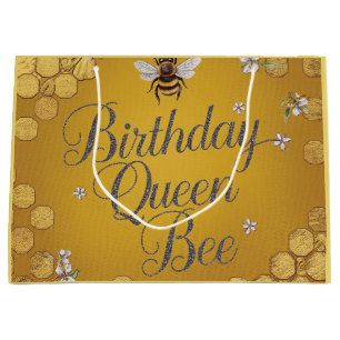 Grand Sac Cadeau Anniversaire Queen Bee - Design élégant Gold Honey
