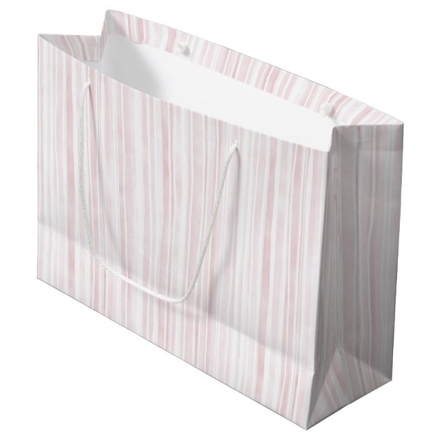 Grand Sac Cadeau Anniversaire Rayures Blanches Rose Fardé (Devant Angle)