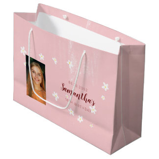 Grand Sac Cadeau Anniversaire Rose Floral Girl Simple Photo personn