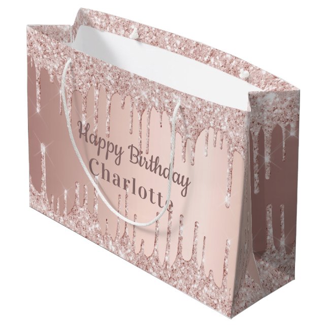 Grand Sac Cadeau Anniversaire rose or parties scintillant gouttes r (Dos Angle)