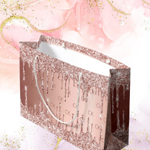 Grand Sac Cadeau Anniversaire rose or parties scintillant gouttes r
