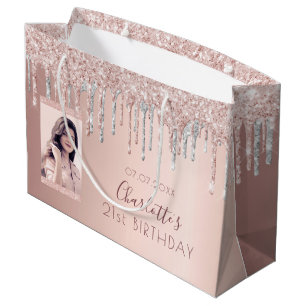 Grand Sac Cadeau Anniversaire rose or parties scintillant photo ros