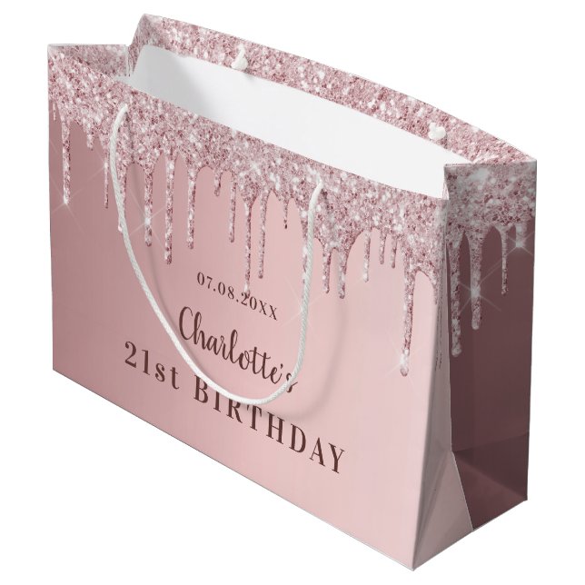 Grand Sac Cadeau Anniversaire rose poussiéreux rose parties scintil (Dos Angle)
