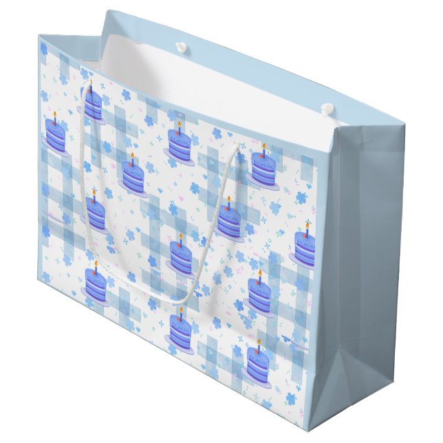Grand Sac Cadeau Anniversaire sur le thème Bleu (Devant Angle)