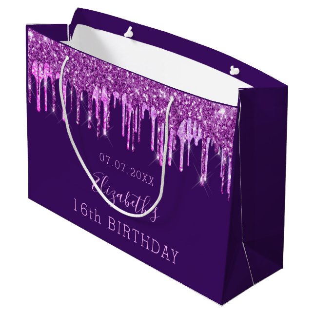 Grand Sac Cadeau Anniversaire violet parties scintillant rose goutt (Dos Angle)