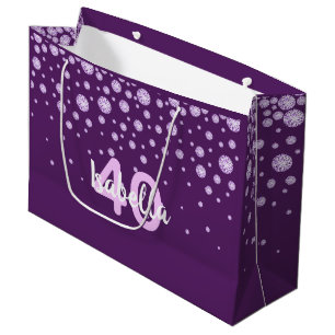 Grand Sac Cadeau Anniversaire violet rose monogramme nom diamants