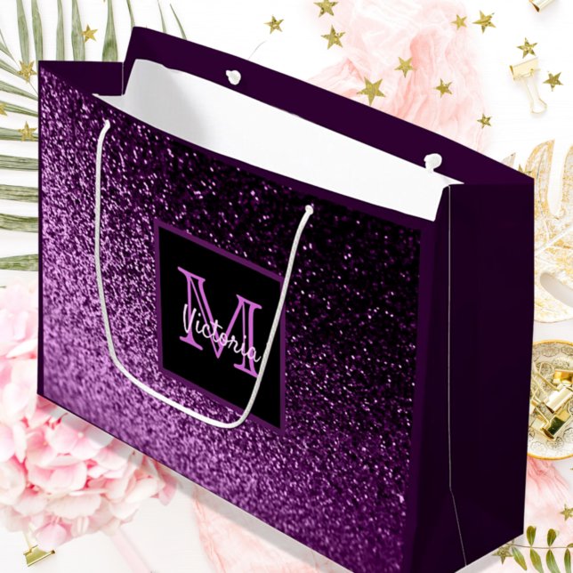 Grand Sac Cadeau Anniversaire violet rose parties scintillant glam  (Créateur téléchargé)