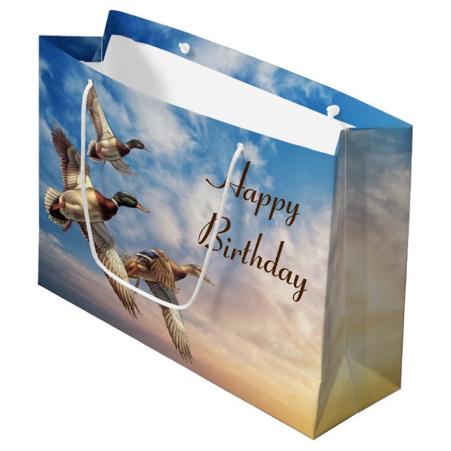 Grand Sac Cadeau Anniversaire Vol Mallard Canards Sunrise Sky (Devant Angle)