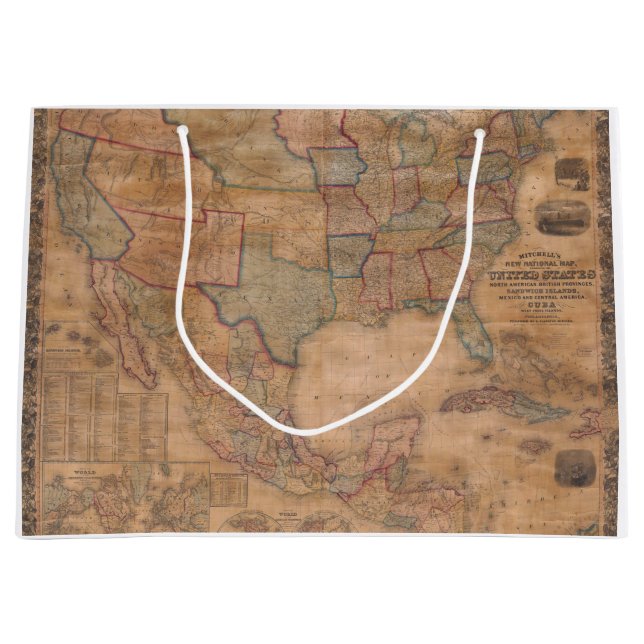 Grand Sac Cadeau Antique vieille carte inspirée (13) (Devant)