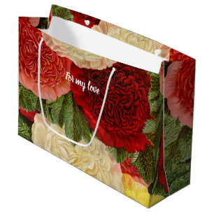 Grand Sac Cadeau Antique Vintage Rouge Blanc Rose Jaune Roses