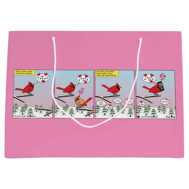 Grand Sac Cadeau Appels de accouplement d'oiseaux modernes comique (Devant)