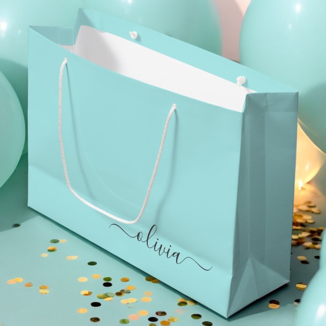 Grand Sac Cadeau Aqua Bleu Sarcelle Moderne Écriture Féminine Monog (Créateur téléchargé)