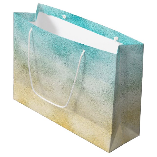 Grand Sac Cadeau Aqua et Gold Ombre Foil (Devant Angle)