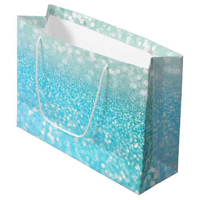 Grand Sac Cadeau Aqua Silver Beach Bleu Parties scintillant d'été G (Devant Angle)
