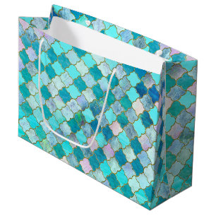 Grand Sac Cadeau Aqua Turquoise Gold Oriental Marocain Carrelage mo