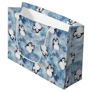 Grand Sac Cadeau Aquarelle adorable Baby shower bébé pingouin