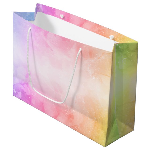 Grand Sac Cadeau Aquarelle arc-en-ciel (Devant Angle)