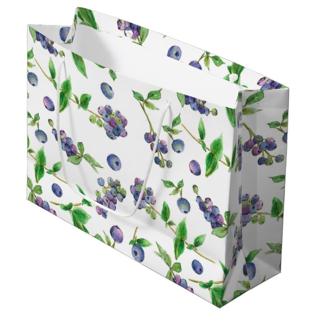 Grand Sac Cadeau Aquarelle aux bleuets d'été (Devant Angle)