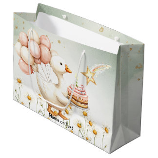 Grand Sac Cadeau Aquarelle Bébé Oie blanche Anniversaire fête migno