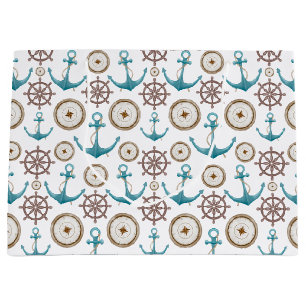 Grand Sac Cadeau Aquarelle Bleue Cute Motif marin nautique
