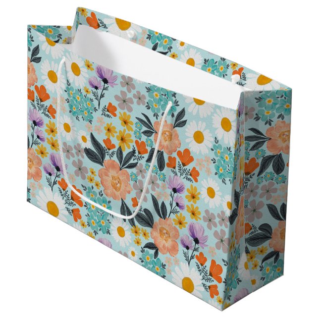 Grand Sac Cadeau Aquarelle Boho Floral (Devant Angle)