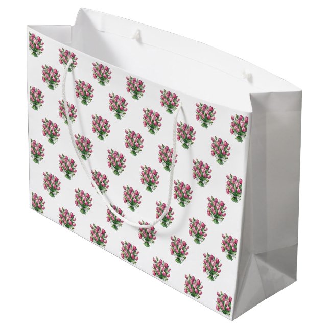 Grand Sac Cadeau Aquarelle Bouquet de tulipe motif floral (Dos Angle)