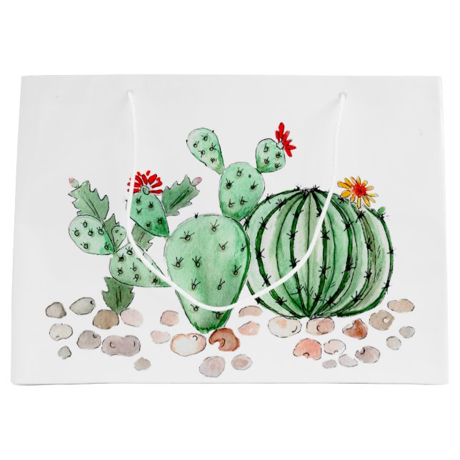 Grand Sac Cadeau aquarelle, cactus (Devant)
