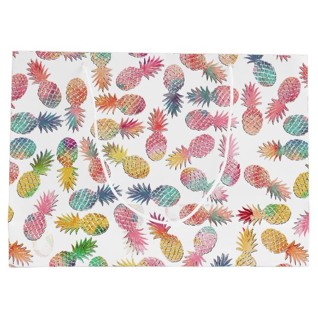 Grand Sac Cadeau Aquarelle cool "été doux" ananas motif (Dos)