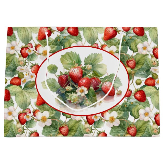 Grand Sac Cadeau Aquarelle de fraises mûres (Devant)