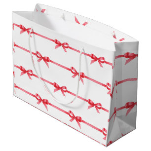 Grand Sac Cadeau Aquarelle de Noël Bows rouges avec traits