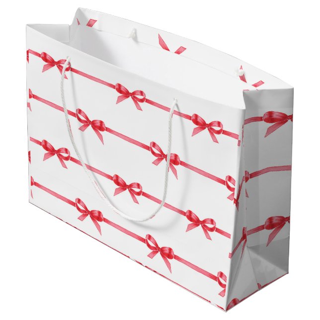 Grand Sac Cadeau Aquarelle de Noël Bows rouges avec traits (Dos Angle)