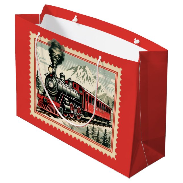 Grand Sac Cadeau Aquarelle de Noël festive Train de vacances (Dos Angle)